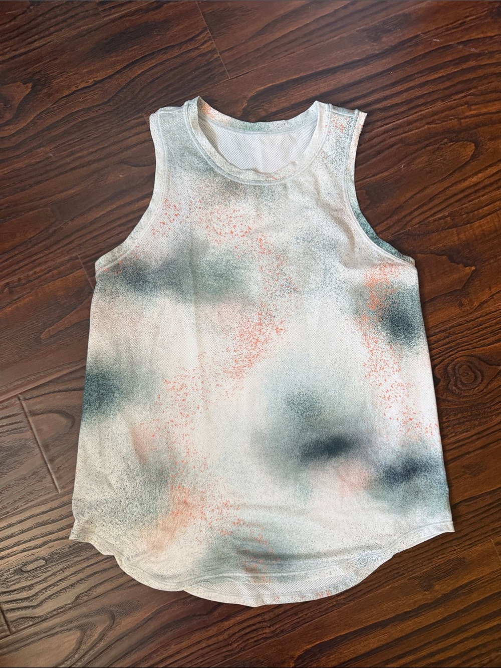 Lululemon Sleeveless Tank Top - White with Green & Coral Tie-Dye